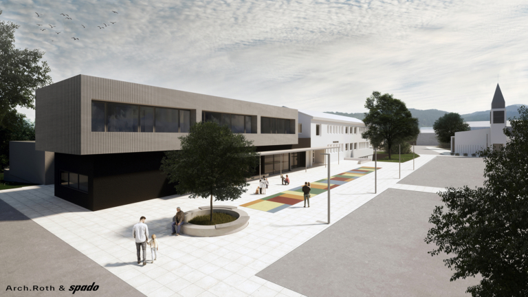Visualisierung Bildungszentrum Liebenfels und Ortsplatz, Tagesstimmung